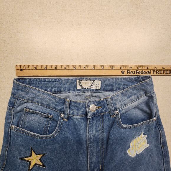 BooHoo Womens Patch Jeans Size 10 Retro Rainbow Retro Hippie Boho - Picture 5 of 9